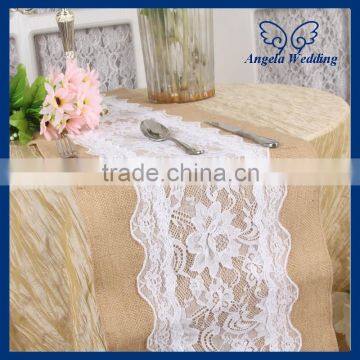 RU001D New 2015 fancy weddding handmade embroidered crochet burlap and lace table runner