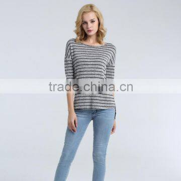 Women's Knit Striped Blouse With Hi-low Bottom Looking photo-5