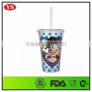 Custom Professional Double wall plastic 16 oz tumbler with glitter card