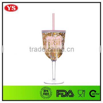 promotion 12 ounce bpa free plastic tumbler wine glass with lid and straw