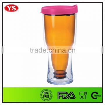 Bpa Free Double Wall 14 oz Beer Drinking Cup With Pink Lid