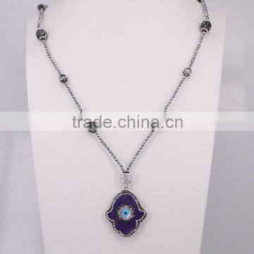 with Evil Eye Shell Agate Pendant Necklace, Pave Crystal Beads Hematite Necklace