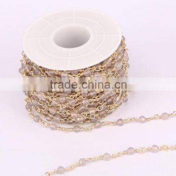 Natural White Gray Color 4mm Faceted Agate Round Beads Necklace Chain Handmade Wire Linked Chains Fashion Jewelry