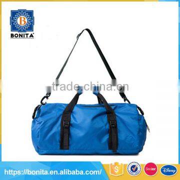 Portable customized blue gym duffle 600D travel luggage bags