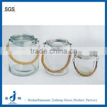 Cylinder glass candle jars wholesale with handle