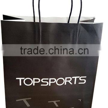 China supplier logo printing black kraft paper bag with twist handle