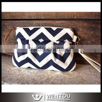 Pleated Nautical Stripe Chevron Wristlet