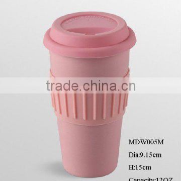 12oz eco-friendly reusable double wall ceramic coffee mug w/ silicone lid & grip