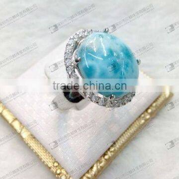 Gemstone ring,Larimar ring oval cabochon 14x16mm