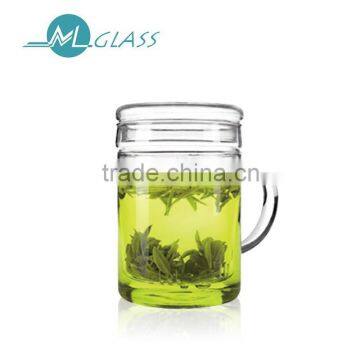 wholesale 450ml glass tea cup with glass lid glass infuser high borosilicate glassware TB126