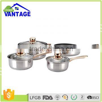 7pcs Stainless Steel Cookware Set With Copper Plating Handle photo-3