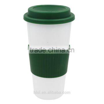 480ml White Plastic Cup With Green Cap And Green Silicone Rim, Wholesale Plastic Disposable Coffee Cups With Lid photo-2