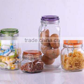 Hot-sell clear glass jar with metal clip