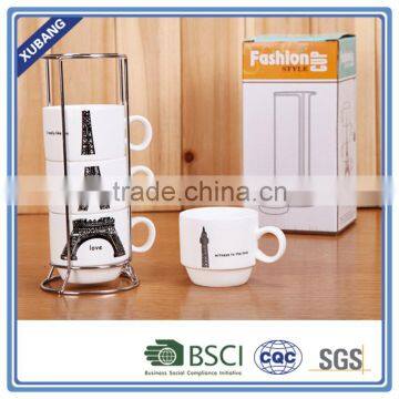2016 New Design Ceramic Coffee Cups Set of 4pcs With Metal Rack for Sale photo-2