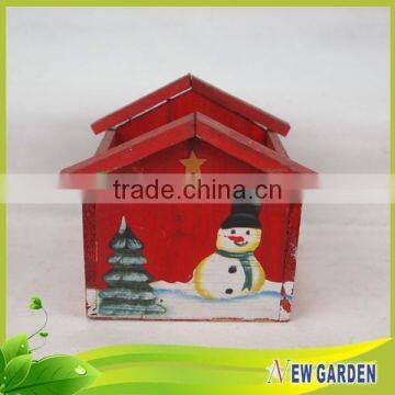 Outdoor Decorative Wooden House Shape Printing Snowman Flower Pot photo-2