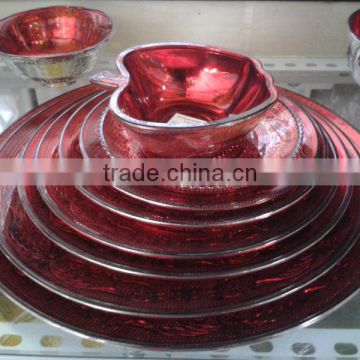 Colorful engaved colored glass plate set