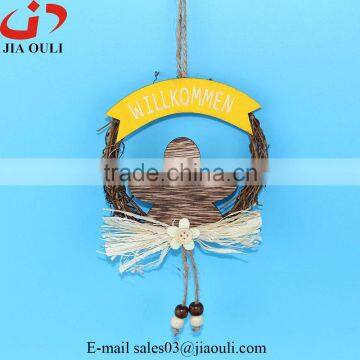 Hot sales with wood flower rattan wreath hanger easter decorations