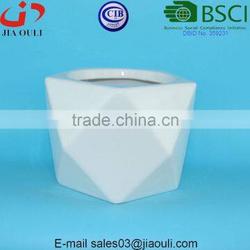 Modern Style Geometry Glazed White Ceramic Flower Plant Pot photo-6