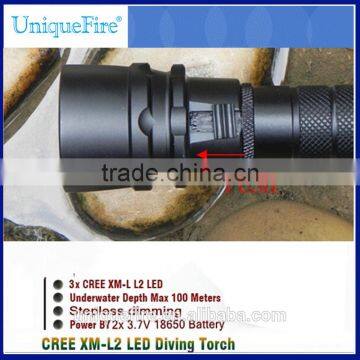 Uniquefire 3000 lumens flashlights push button switch diving torch