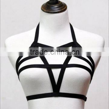 Womens Sexy Goth black Harness Strappy Body Caged Bra