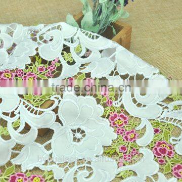 Laser Embroidered Floral Applique Voile Lace Fabric photo-2