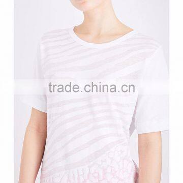 Customized Wholesale Lady's Apparel Simple Short Sleeves Round Neck Print Cotton-blend Jersey T-shirt(DQM009T) photo-4
