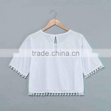 Pompon Crop Top T-shirt Sublimation Blank. no Minimum Qauntity Real Factory . Sublimation Blank photo-2