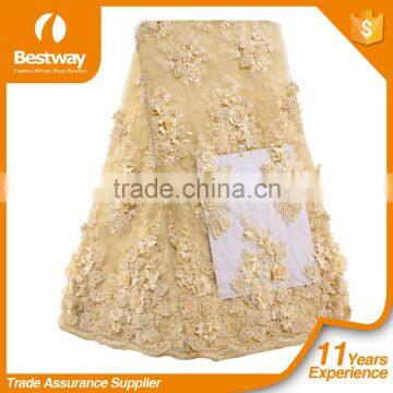Hot Design Bestway 3d Flower French Tulle Lace Fabric With Beads And Stones For Party Dress FL0167 photo-3