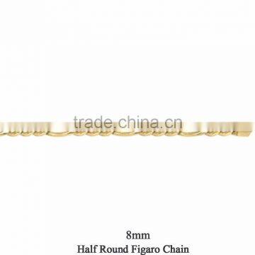 8 MM Gold Plated Half Round Figaro Chain