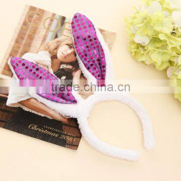 Latest design shine hair jewelry paillette purple rabbit plush hair accessory for 2016 Christmas promotion gifts