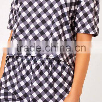 Custom Design Women Summer Pajamas Black Gingham Pyjama Plaid PJ Set photo-6
