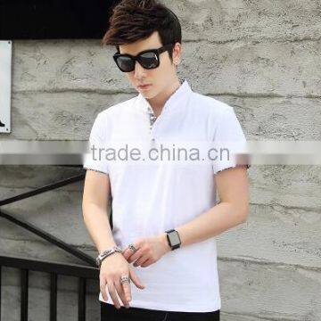 2017 Summer Men's Short Sleeve T-shirt Collar Pure Color Button Half Sleeve Cotton Contracted Cultivate One's Morality Type Mini photo-2