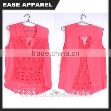 red sexy ladies crochet v neck cutting blouses