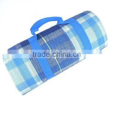 Classic Royal Blue Plaid Stripe Family Size 150X200 Picnic/Beach/Garden Waterproof Roll Up Fleece Blanket/Mat