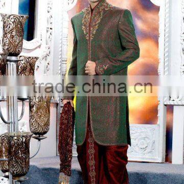 Green Maroon Jamewar Fabrics Designer Indo Western And Bridal Sherwanis