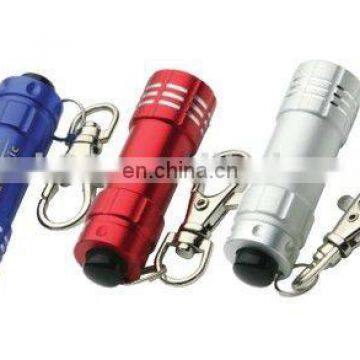 multicolor aluminum mini 9 led flashlight keychains with tail switch on/off