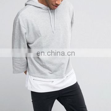 Oversized Hoodie With Woven Panel & Ruched Sleeve