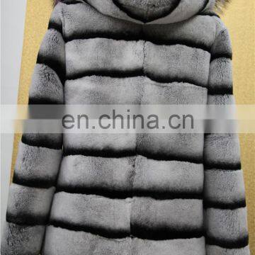Wholesale New Long Style Womens Winter Fur Coat Whole Skin Real Rex Rabbit Silver Fur Coats With Hood photo-4