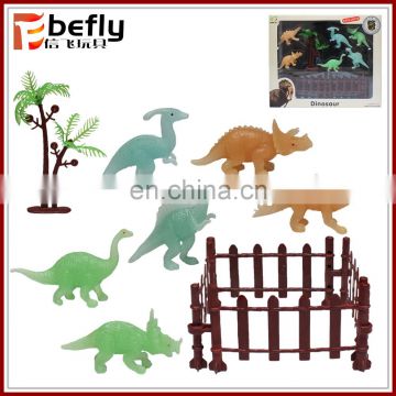 Glow in the dark mini plastic dinosaur toy with plastic tree