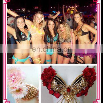 Aidocrystal Handmade rhinestone dance party new design girl sexy black feather bra