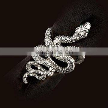 Platinum Snake Napkin Rings, White & Green Crystals, Set of 4