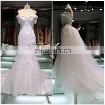 Appear Stature Silm Girl Appliqued Lace Wedding Gown Floor-lenght Front Detachable Royle Court Train Wedding Mermaid Dress 2016