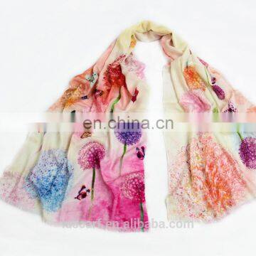 Dandelion pattern winter digital printing women woolen scarves