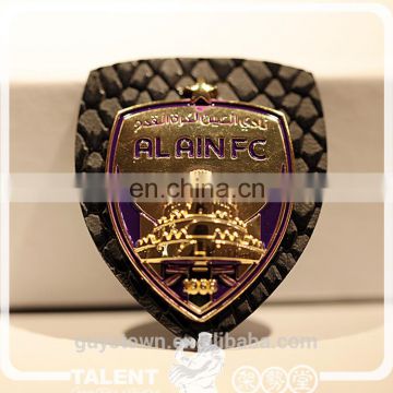 custom gold/silver/antique Metal with PU leather badge