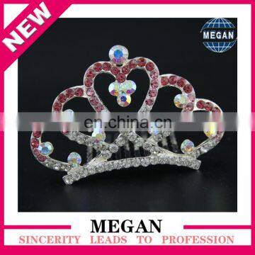 Hot sale hair accessories Kids rhinestone mini crown Wholesale heart hair comb