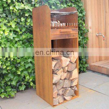 Outdoor Corten Steel Garden Fire Pit and Stainless Steel BBQ Grills