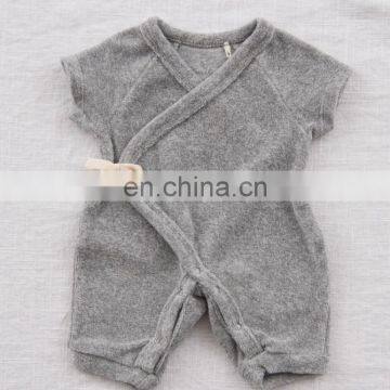 Solid color soft cotton jumpsuit unisex one piece baby terry romper