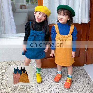 2020 autumn all-match bow corduroy strap  children's skirt