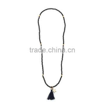 2016 handmade small black beads star charm smooth tassel necklace for men and women LY014