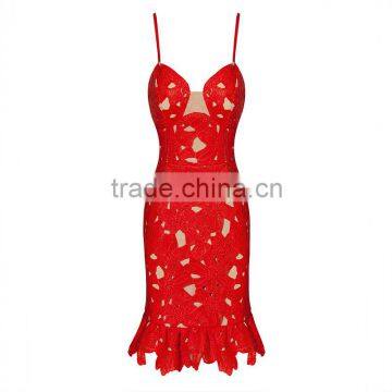 Summer dress 2016 new fashion red strap sey women lace Dress Bandage Bodycon Women Wearing